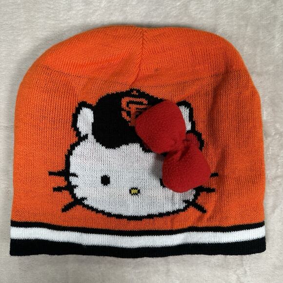 Hello Kitty San Francisco Giants MLB Reversible Beanie Winter Hat Sanrio Orange - Picture 1 of 5